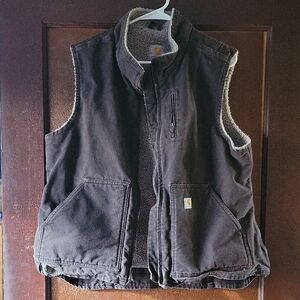 Carhartt Dark Brown Sherpa-Lined Canvas Work Vest